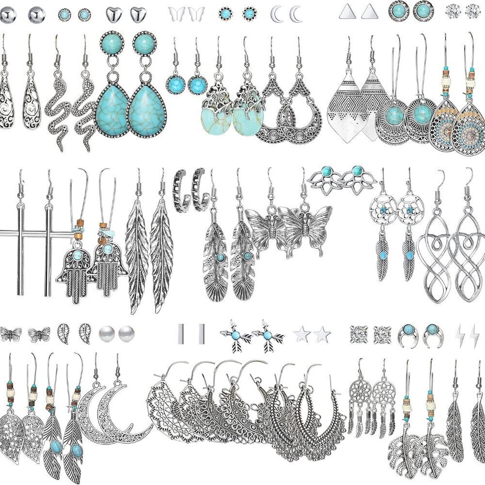 45 Pairs Boho Silver Bronze Waterdrop Dangle Earrings Set Women Jewelry